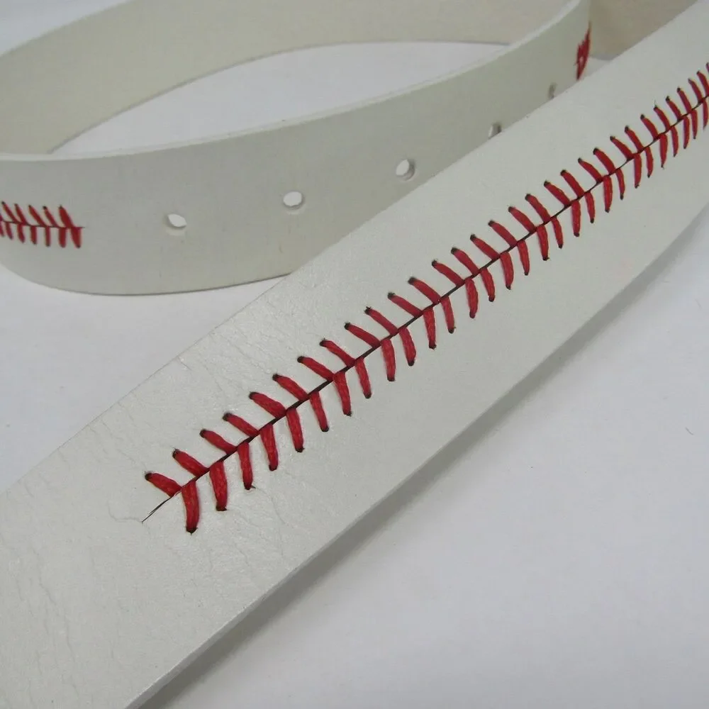 Baseball Stitch Belt Size 34 White Red Stitching Sports Fan Costume Accessory